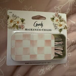 MacKenzie-Childs Pink and White Check Bobby Pin Tin